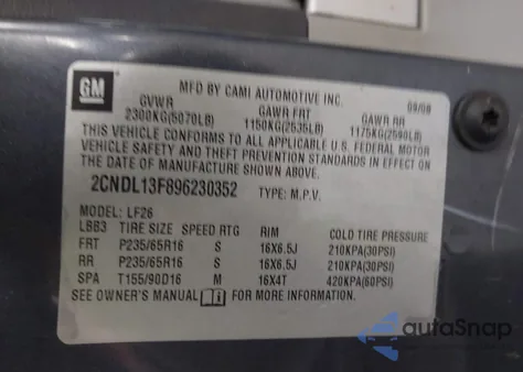 2009 Chevrolet Equinox Ls from USA, damaged, VIN 2CNDL13F896230352